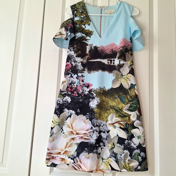 TED BAKER Windermere Blossom Floral Pond Print shift dress Size 1UK, 4 US - Picture 6 of 12
